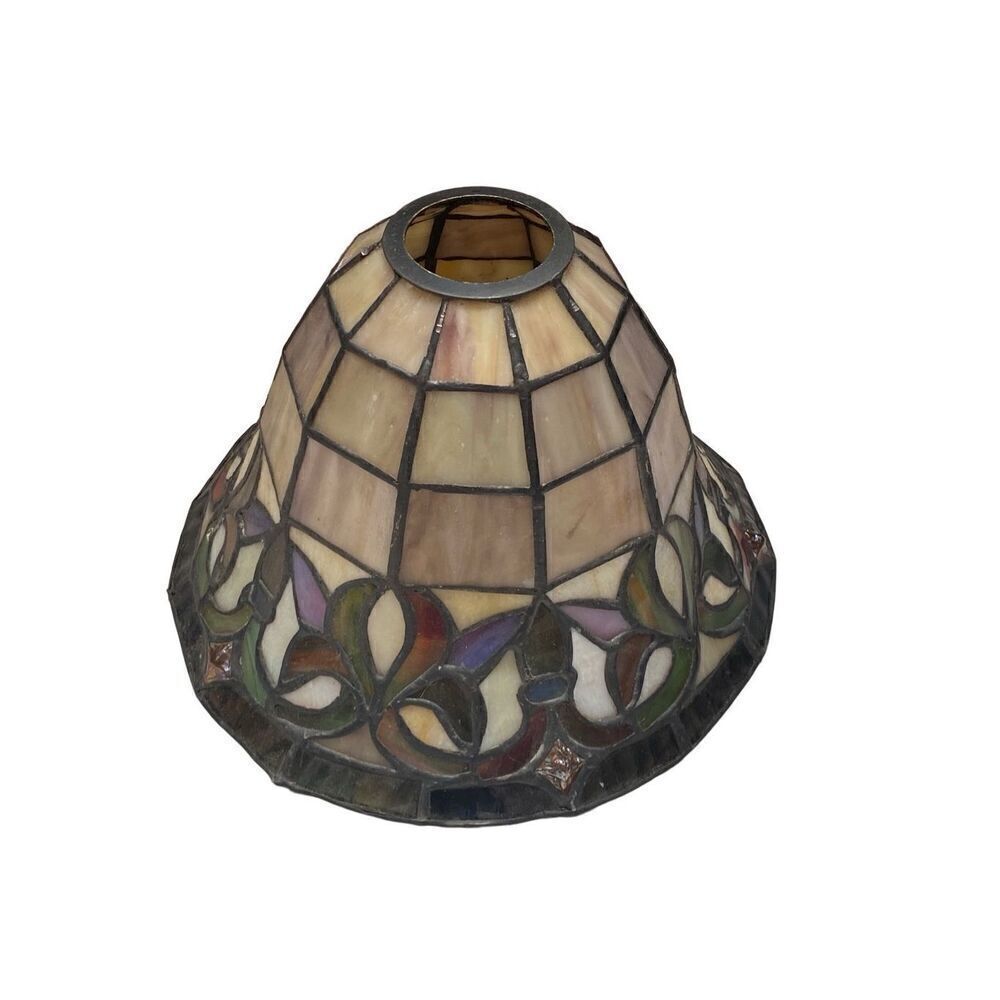 Vintage Bell Shape Stained Glass Shade Floral Motif
